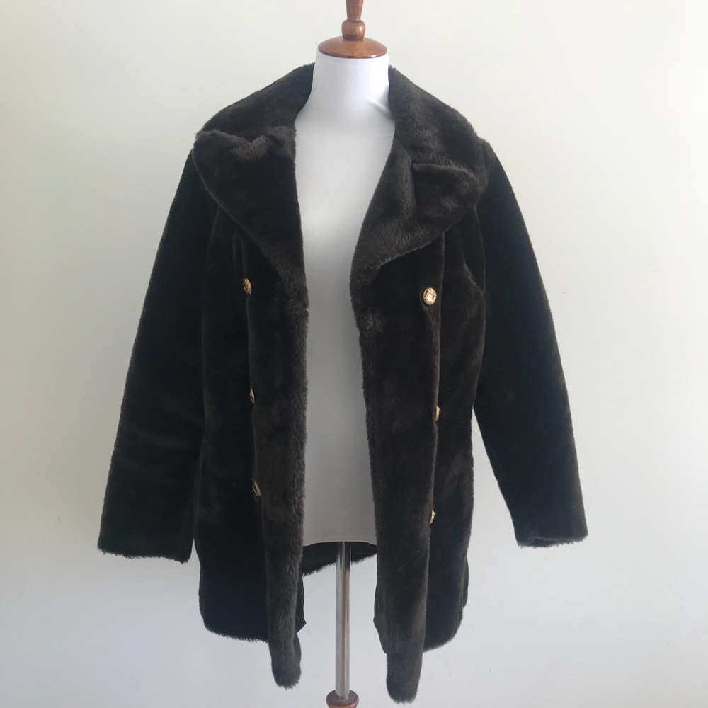 Vintage Chocolate Brown Faux Fur Coat